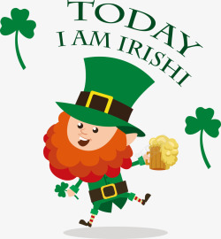 爱尔兰啤酒手绘带绿色帽子的人矢量图高清图片