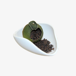 陶器装的茶叶青柑茶叶高清图片