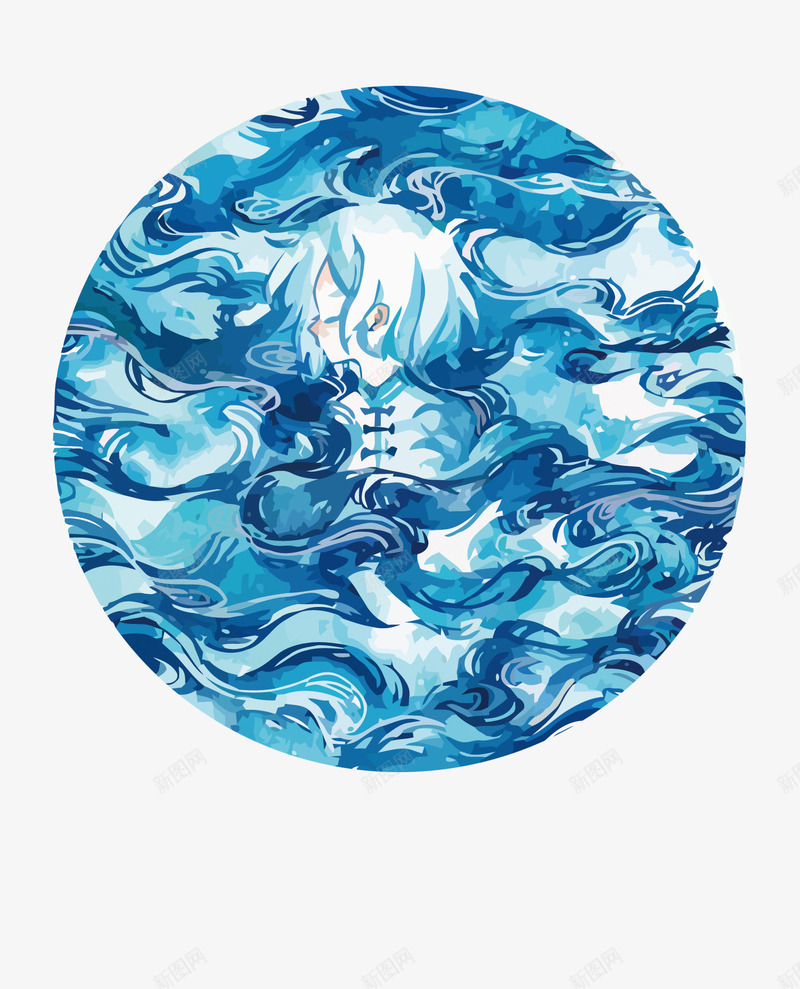 浪里的少女png免抠素材_新图网 https://ixintu.com PNG图片 PNG图片素材 PNG素材 PNG素材免费下载 手绘 水彩 海浪 蓝色