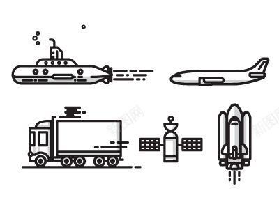 黑笔线条飞机坦克卫星汽车png免抠素材_新图网 https://ixintu.com 卫星 坦克 汽车png 线条 飞机 黑笔