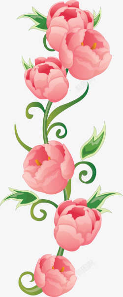 卡通彩绘粉红玫瑰花素材