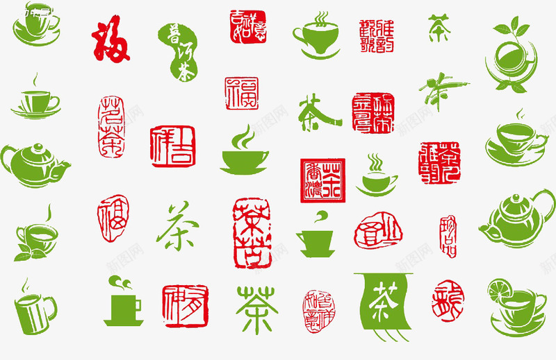 茶叶类图标png_新图网 https://ixintu.com 印章 红色 绿色 茶叶类图标