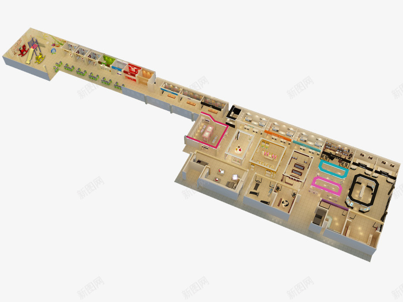 商场鸟瞰图png免抠素材_新图网 https://ixintu.com 儿童游乐园 商场广告 商场模型 室内模型 室内鸟瞰图 灯光 门面展示