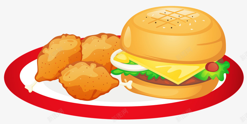 美食png免抠素材_新图网 https://ixintu.com 卡通 快餐 手绘 汉堡 炸鸡块 质感 食物