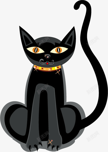 神秘黑猫万圣节装饰图案png免抠素材_新图网 https://ixintu.com 卡通 文艺 梦幻 神秘