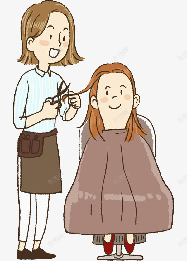 剪头发的女人png免抠素材_新图网 https://ixintu.com 卡通 发型师 女人 插图 美发 长发 高兴地