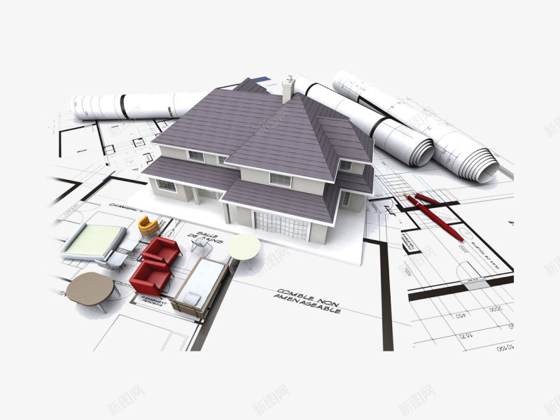 房屋建筑图png免抠素材_新图网 https://ixintu.com 3D建筑图 卡通 室内装修 建筑 建筑蓝图