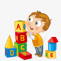 儿童彩色方块玩具玩积木的儿童人物矢量图高清图片