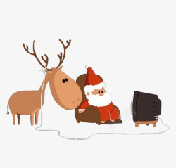 看电视的圣诞老人温馨圣诞老人和麋鹿高清图片
