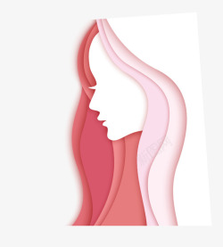 粉色长发女性剪纸装饰图案素材