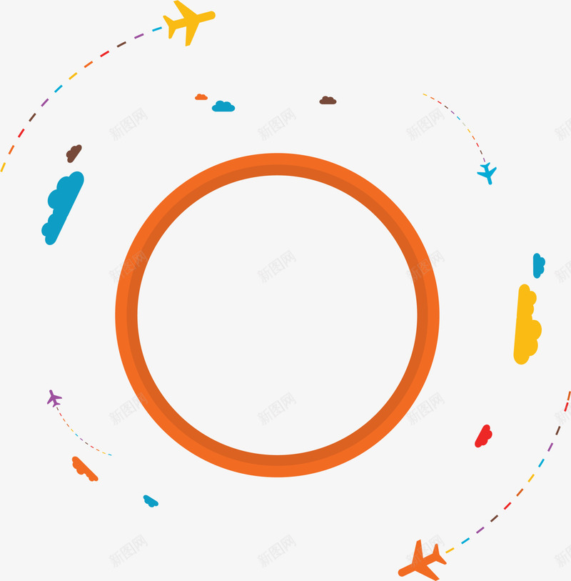 橙色飞机圆圈png免抠素材_新图网 https://ixintu.com 云彩 云朵 天空 橙色圆圈 边框纹理 飞机