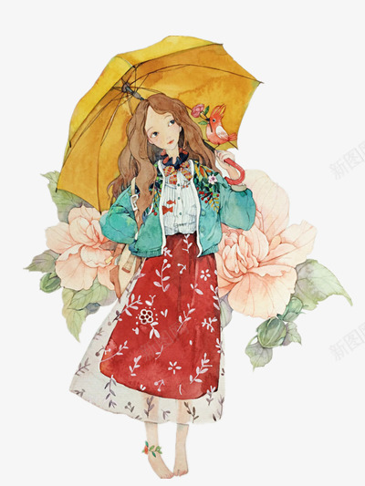 花季少女png免抠素材_新图网 https://ixintu.com 下雨天 手绘美少女 美少女插画 雨伞