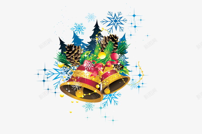 圣诞节的铃铛png免抠素材_新图网 https://ixintu.com 圣诞树 圣诞节 烟花 铃铛 闪闪的星光 雪花