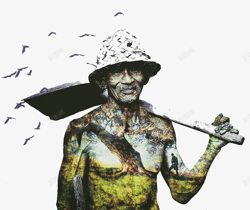 创意插图背着锹的老人png免抠素材_新图网 https://ixintu.com 农民形象素材 创意人特插画 创意插图背着锹的老人 工人