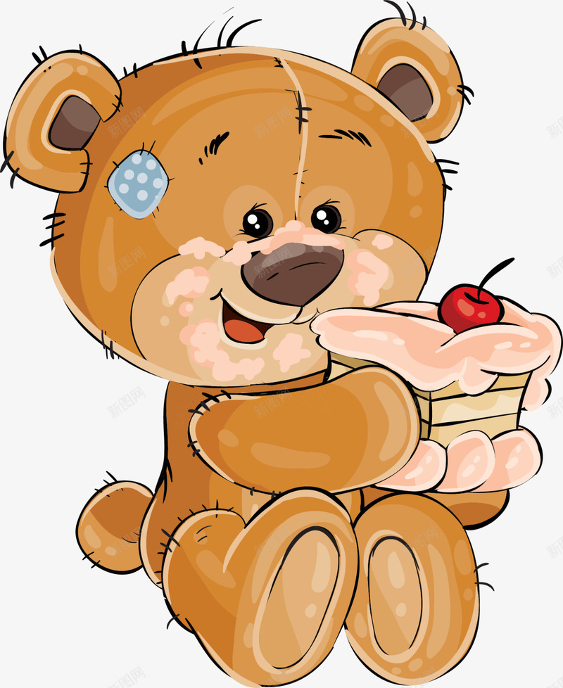 可爱玩具小熊png免抠素材_新图网 https://ixintu.com 可爱小熊 呆萌小熊 坐着 开心 玩具小熊 美味蛋糕