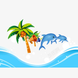 背景装饰图案蓝色海水海豚素材