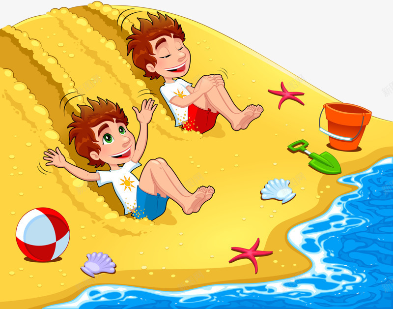 沙滩游玩png免抠素材_新图网 https://ixintu.com 沙滩 海水 海贝 金色沙滩