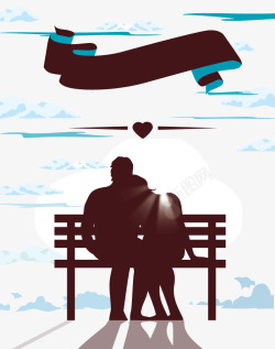 座椅剪影浪漫海边情侣高清图片