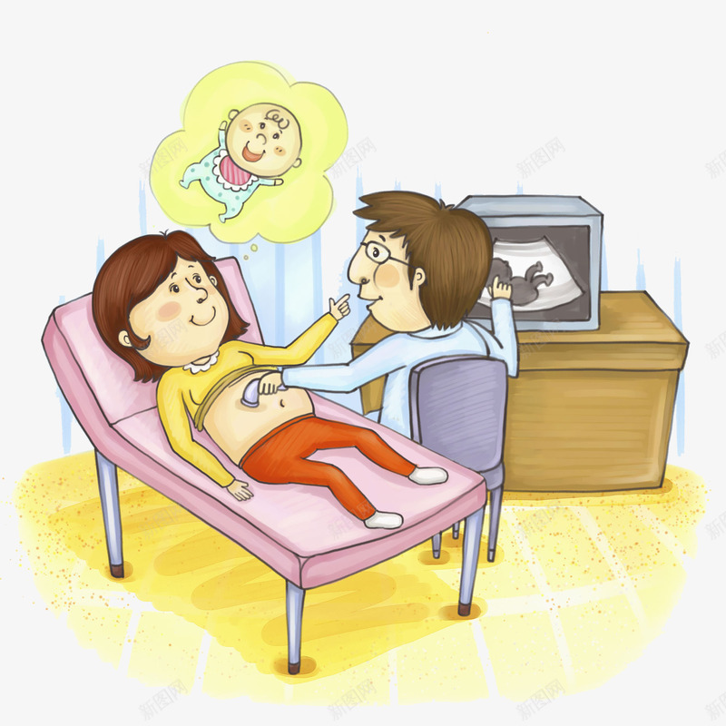 检查胎儿状况的孕妇png免抠素材_新图网 https://ixintu.com 卡通 呵护子宫 子宫 孕妇 孕育生命 检查
