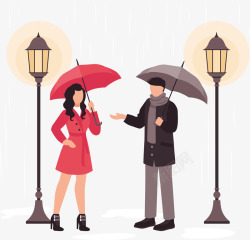 在雨中漫步的情侣矢量图素材