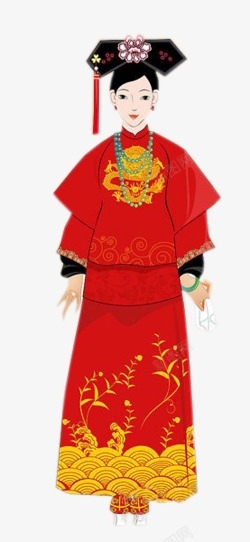 满族服饰穿红色衣服的清朝女人高清图片