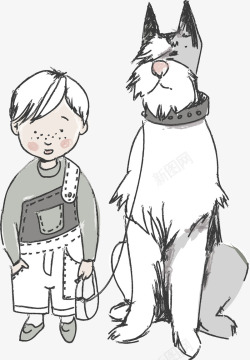 卡通版的小男孩和狗素材