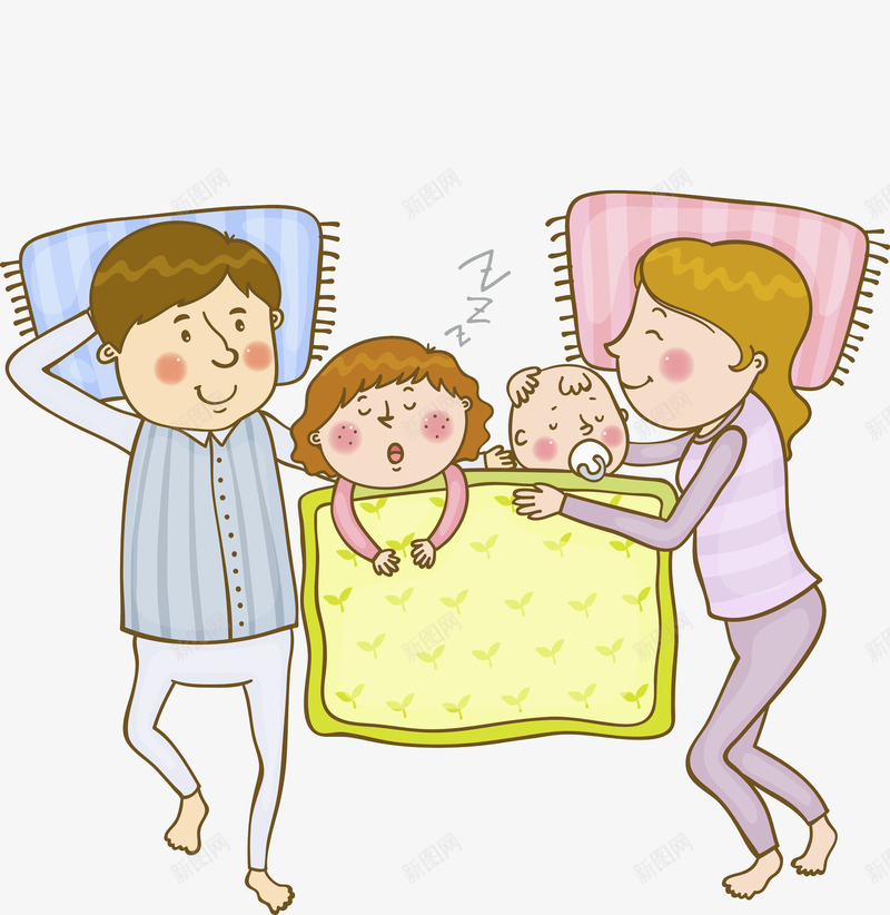 睡觉的一家人场景图png免抠素材_新图网 https://ixintu.com 一家人 卡通 和谐的 小孩 母亲 温馨的 父亲