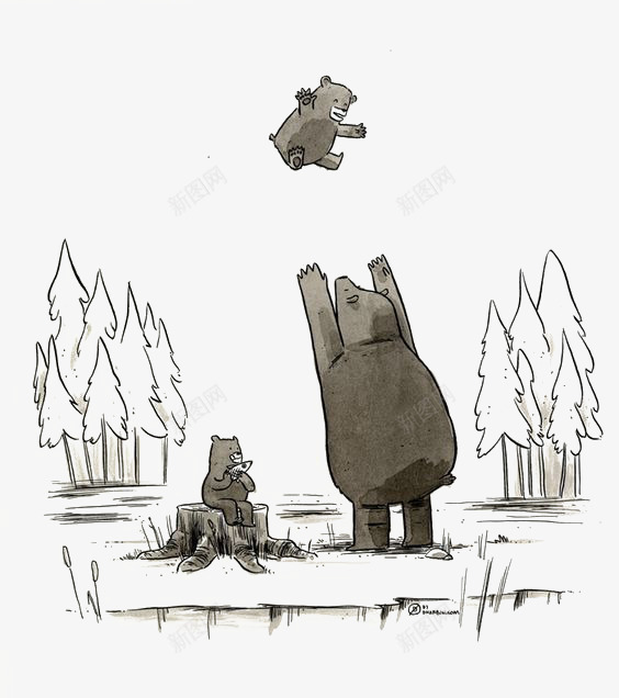 亲子小熊png免抠素材_新图网 https://ixintu.com 动物 卡通 手绘 插画 森林 温馨 熊 父子 玩耍