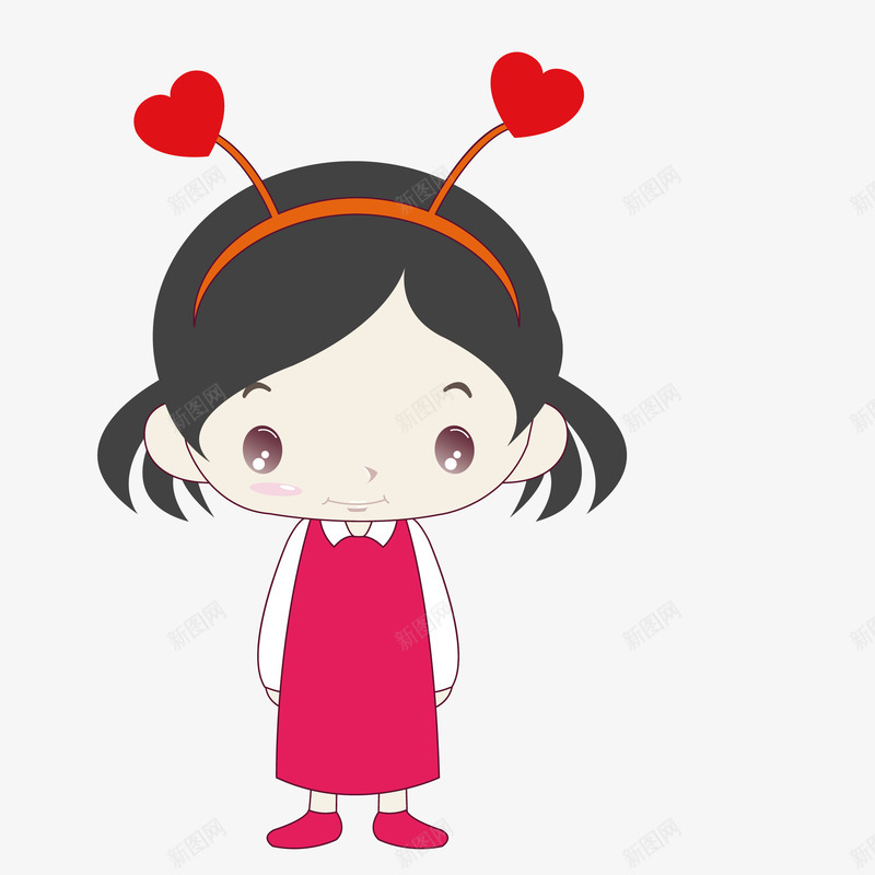 卡通小女孩png免抠素材_新图网 https://ixintu.com 卡通女孩 可爱 小女孩 插图 红色发箍 红色裙子