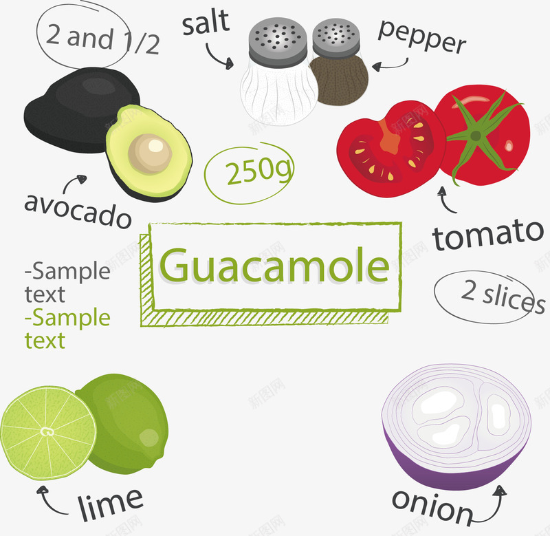 手绘食材矢量图ai免抠素材_新图网 https://ixintu.com 手绘 洋葱 西红柿 调料 食材 鳄梨 矢量图