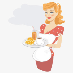 用心服务的厨师卡通性感美女厨师手托盘子插画免高清图片