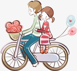 骑单车的恋人恋人骑单车载人卡通插画高清图片