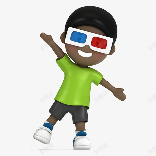 卡通戴着3D眼镜的男孩png免抠素材_新图网 https://ixintu.com 3D眼镜 C4D 三维 儿童 卡通 可爱 男孩 立体 黑人