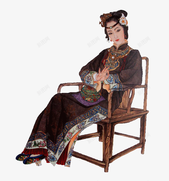 古代少奶奶png免抠素材_新图网 https://ixintu.com 中国风 传统 古代 太师椅 女性