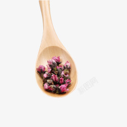 自然风干产品实物木勺桃花茶展示高清图片