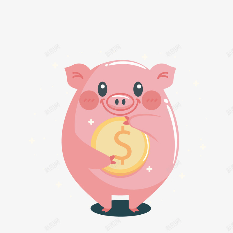 卡通怀抱金币的粉猪png免抠素材_新图网 https://ixintu.com 卡通动物 卡通小猪 抱着金币的小猪 粉色小猪 背景装饰