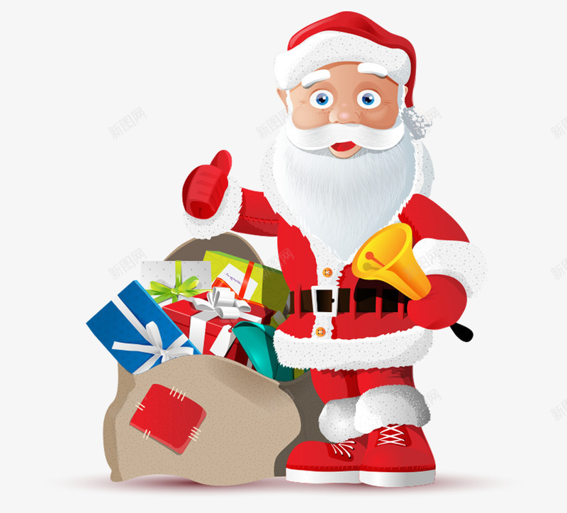 卡通手绘站立圣诞老人大袋礼物png免抠素材_新图网 https://ixintu.com 卡通的人物 大袋的礼物 手绘的圣诞老人 站立的圣诞老人