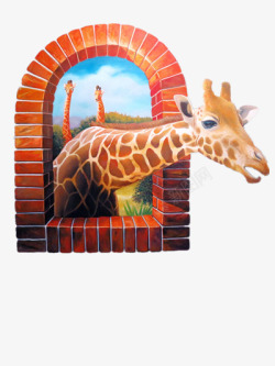 3D地贴壁画长颈鹿壁画高清图片