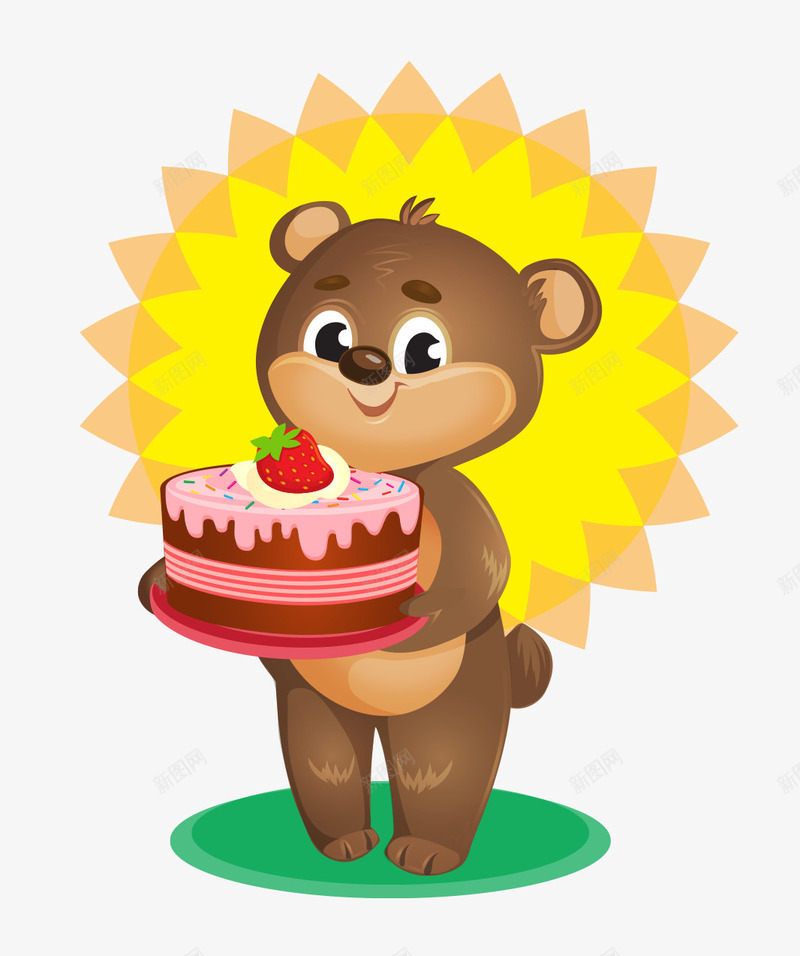 卡通手绘可爱小熊拿生日蛋糕png免抠素材_新图网 https://ixintu.com 卡通的动物 可爱的小熊