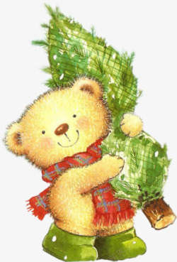 卡通小熊玩偶抱树素材