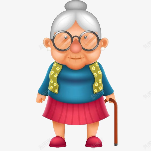 戴眼镜的老人png免抠素材_新图网 https://ixintu.com 卡通 拐杖 母亲老了 白发 白色的 眼镜 红色的 老人 苍老