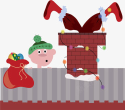 倒立的圣诞老人卡通圣诞节烟囱里的圣诞老人高清图片