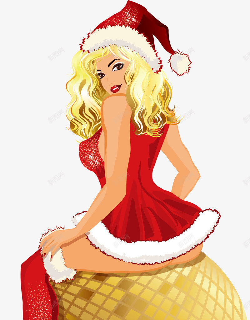 圣诞节打扮性感美女png免抠素材_新图网 https://ixintu.com 圣诞节打扮 圣诞节美女 开心 性感美女 红色圣诞帽 金色长发
