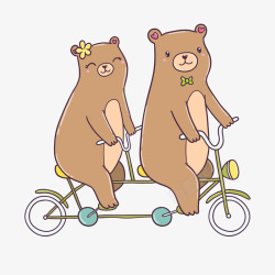 郊外骑双人自行车的情侣熊矢量图素材