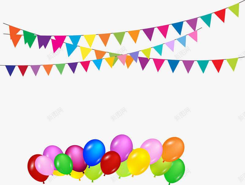 生日宴会装饰彩旗和气球png免抠素材_新图网 https://ixintu.com 彩旗 彩色气球 气球 生日布置