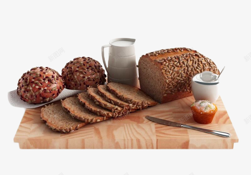 木板上的全麦面包png免抠素材_新图网 https://ixintu.com 早餐 木板素材 装饰 面包