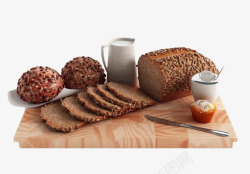 麦穗与全麦面包木板上的全麦面包高清图片