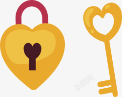 情侣饰物情侣黄色心锁钥匙高清图片