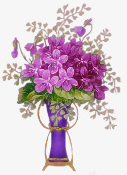 手绘文艺紫色花朵摆件素材