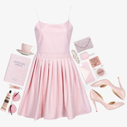 淑女连衣裙搭配粉色吊带连衣裙和鞋子高清图片